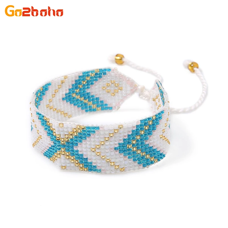 

Go2boho Boho Seed Beads Bracelets Women X Geometric Patterns Ethnic Cuff Bangles Adjustable Beaded Weave Indian Bracelet Jewelry