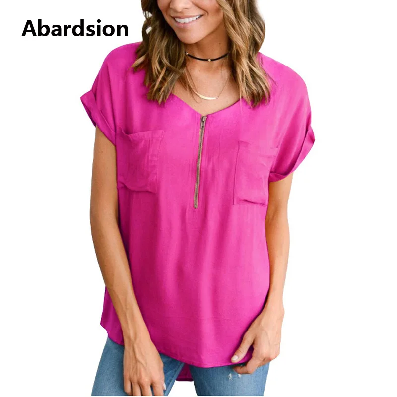 

Abardsion Women's Blouse Shirt Fashion Woman Chiffon Blouses 2019 Summer Short Sleeve V Neck 5XL Womens Tops And Blouses