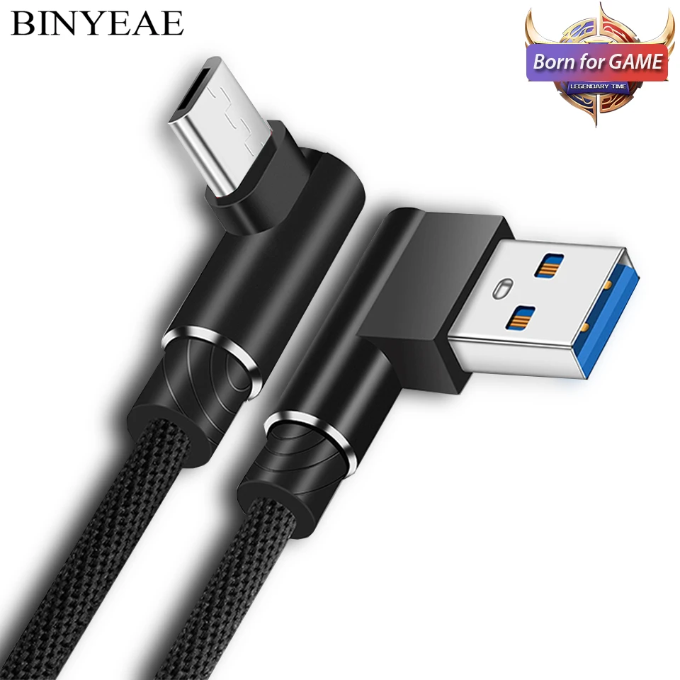 Зарядный кабель Micro USB 90 градусов для игр 1/2/3 метра Xiaomi Samsung Huawei LG прямоугольный