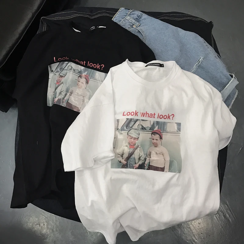 

Hong Kong taste t-shirt womens 2019 summer new Korean version of Harajuku BF lovers creative printed half-sleeved shirt