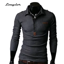 Новая модная черная Мужская футболка весна Мужская футболка с длинным рукавом приталенные повседневные топы мужские хлопковые футболки с отложным воротником MLT23