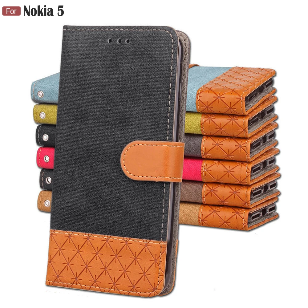 

For Nokia 5 Case 5.2" Mixed Color Fabric Leather Magnetic Wallet Book Flip Case For Nokia 5 2017 TA-1053 TA-1024 TA-1044 Cover