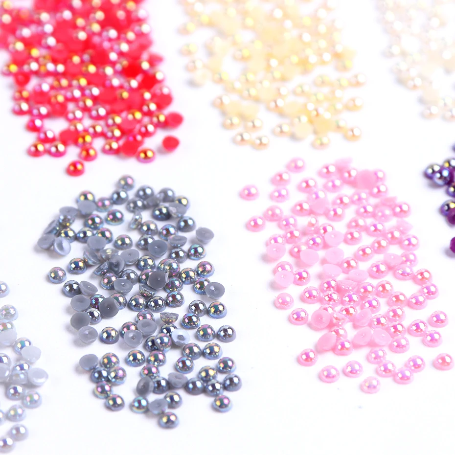 1 Wheel 2mm Colorful Pearls Rhinestones 3D Half Round Glitter Nail Art Decoration Beads Flatback Gems Jewelry DIY Manicure LA969 (5)