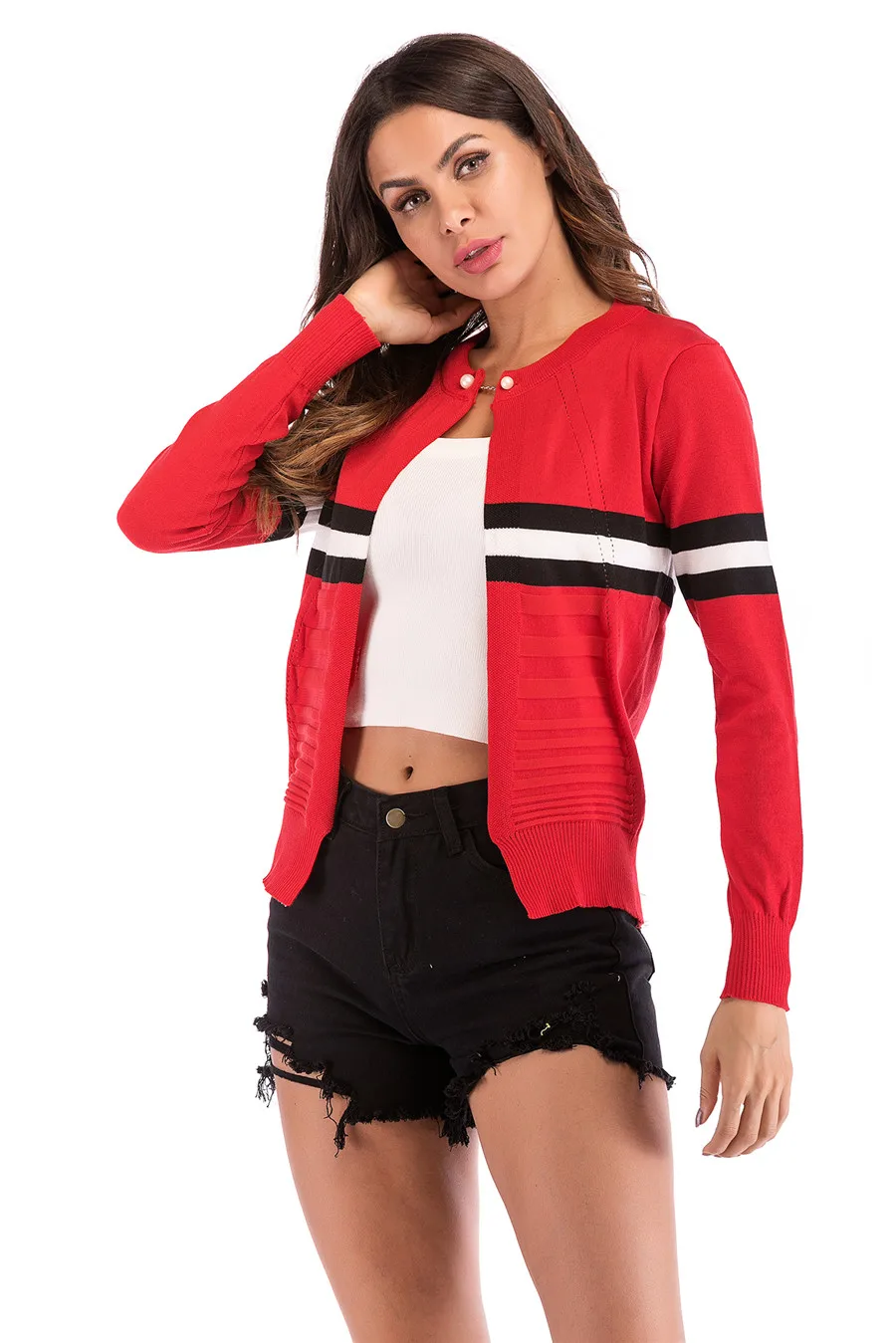 Gladiolus Striped Autumn Sweater Women 2018 Long Sleeve Beading Button Slim Knitted Cardigan Sweater Women Jumpers Ladies Coats (32)