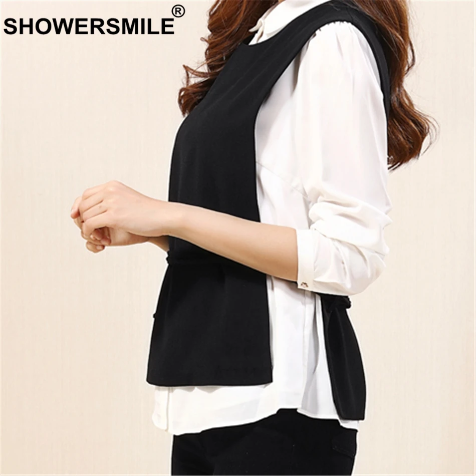 RAINIE SEAN Black Blazer Vest Women Slim Fit Lace Up Formal Sleeveless Jacket Female Adjustable Waist Spring Vests Waistcoat
