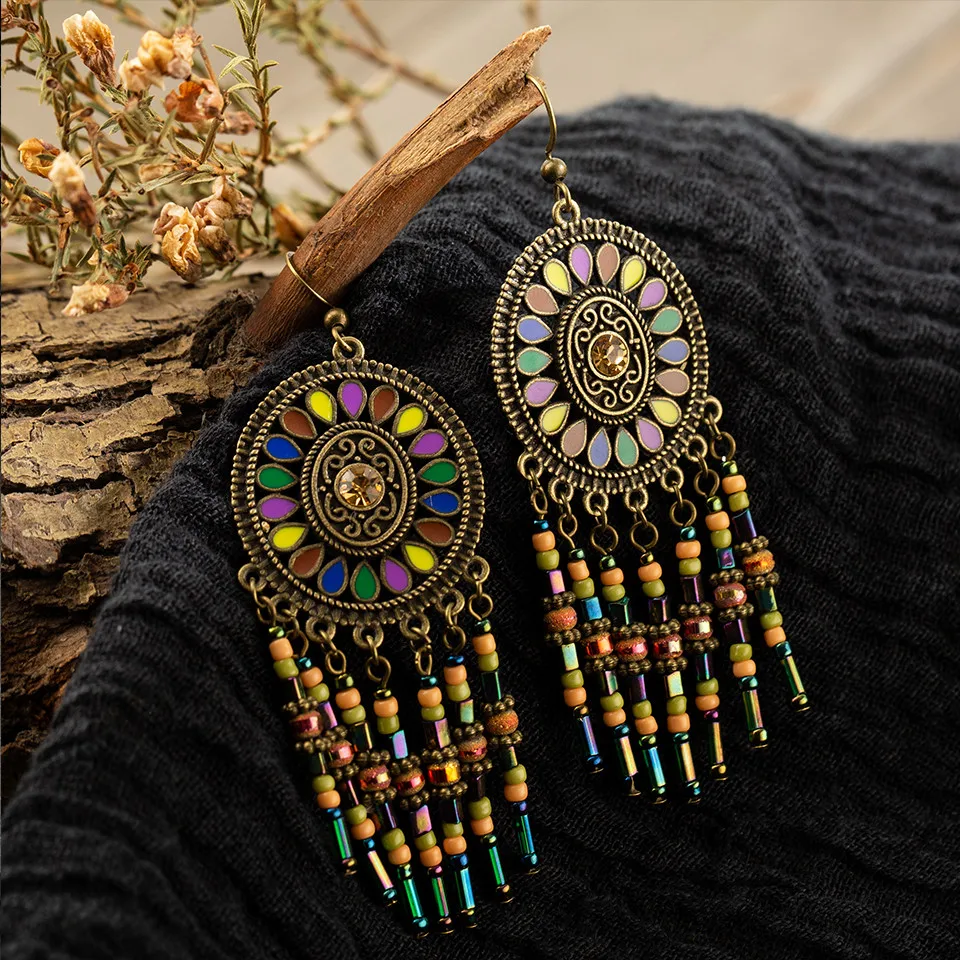 

Vintage Beads Tassel Dangle Drop Earrings for Women 2019 Fashion Engagement Wedding Bridal Earrings Hanging Jewelry Accessories