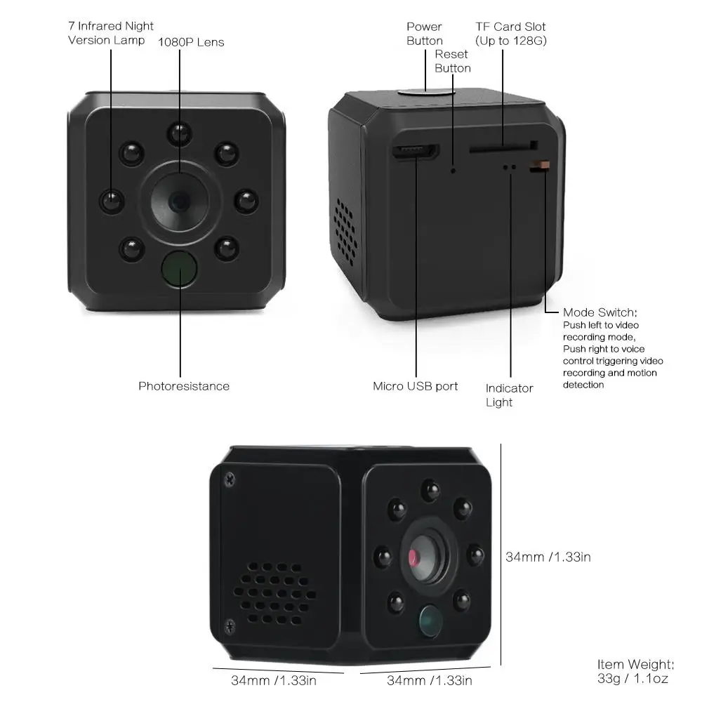 Мини Камера 1080 P видео Камера обнаружения движения Ночное видение голос Управление запуска видеокамера монитор Крытый/Открытый Применение