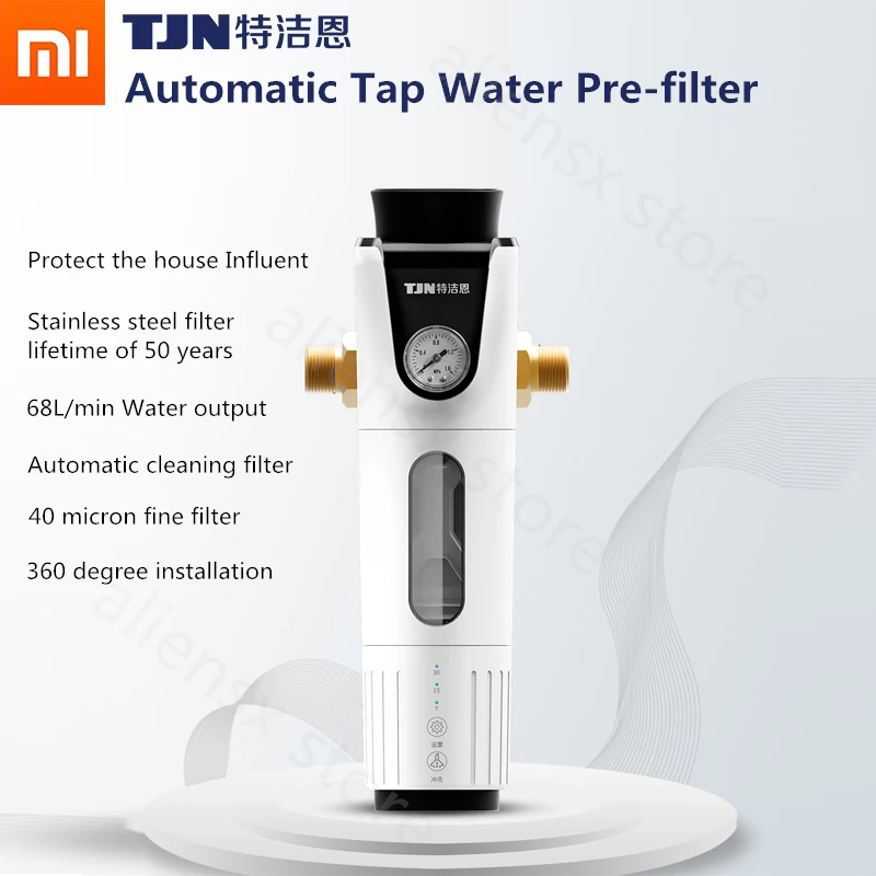 

Xiaomi TEJIEN Automatic Prefilter pre-filtration Tap water front filter 68L/min No need to replace the stainless steel filter