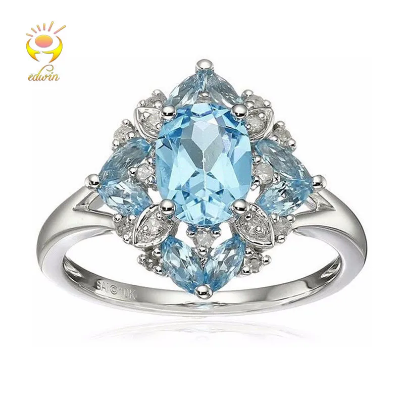 

Edwin 2018 Ring Women Party Light Blue Gem Ring Silver Plated Jewelry Gift Party Anniversary Elegant Lady Rings A034