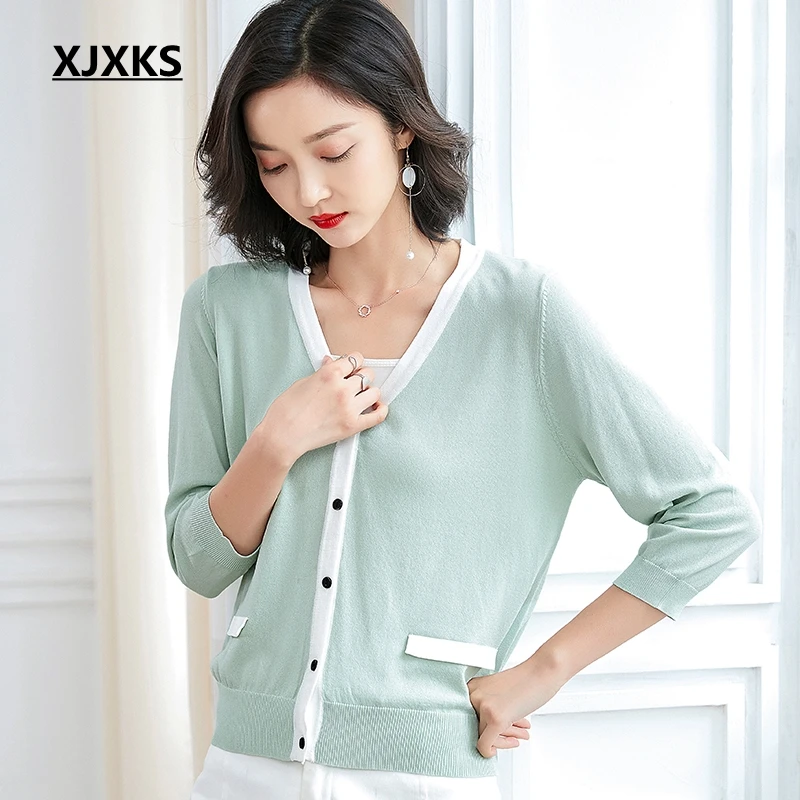 

XJXKS Women Sweater Thin Sweater Cardigan Women Breathable Knitted Sweater Couple Clothes Thin Linen Cardigans