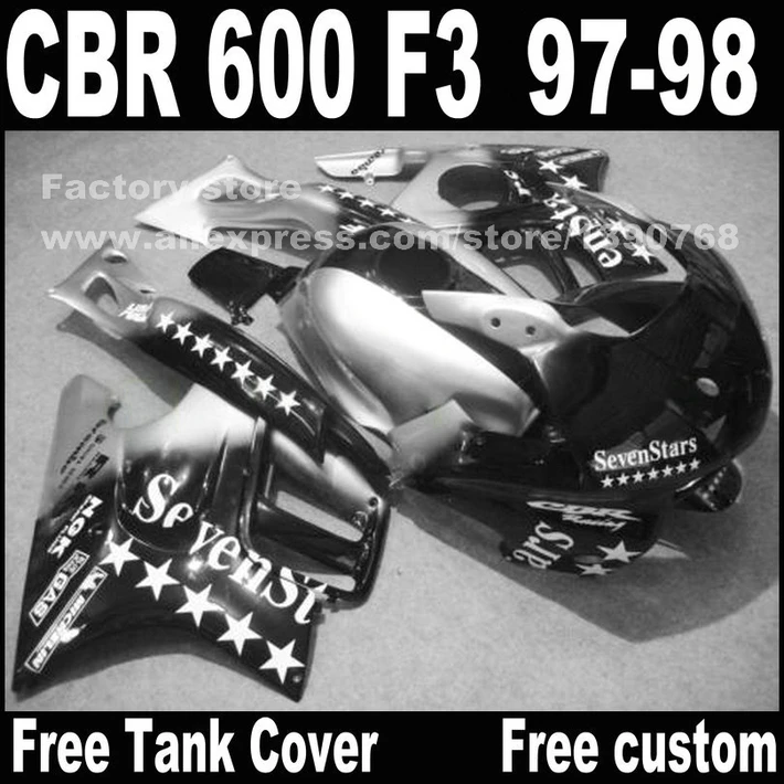 

Custom free Motorcycle parts for HONDA CBR 600 F3 fairings 1997 1998 CBR600 F3 97 98 sliver SevenStars fairing kit + 7 gifts