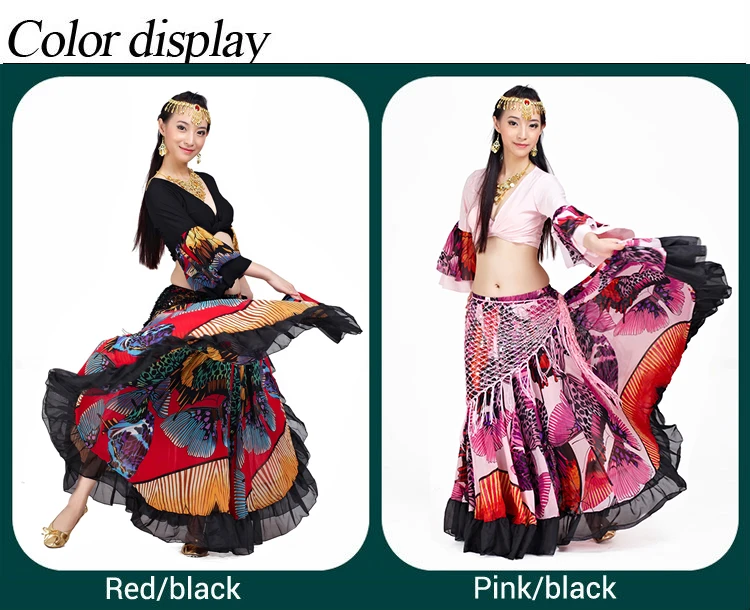 1 шт., Цыганская юбка для танца живота в этническом стиле, юбка для фламенко с бабочками, Женская юбка для танца живота, шифоновая юбка 360 градусов