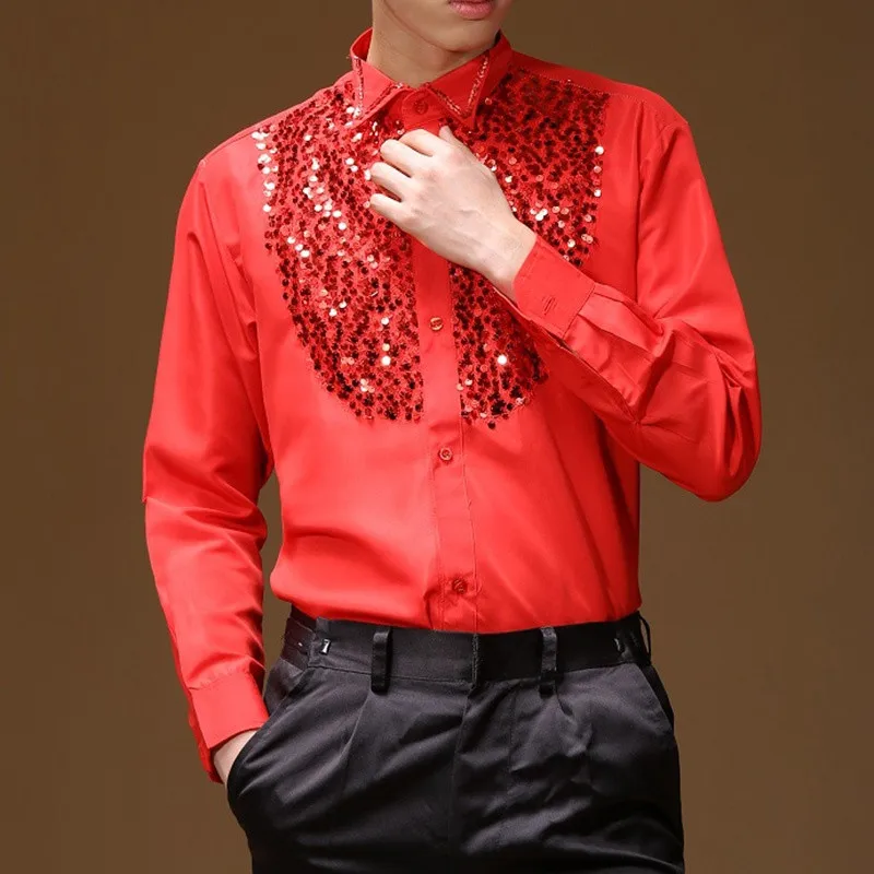 Men Latin Dance Dress Latin Dress Dance Dresses Latin Dance Costumes Cotton Blend Sequin Shirt Modern Tango Rumba Dance Wear -