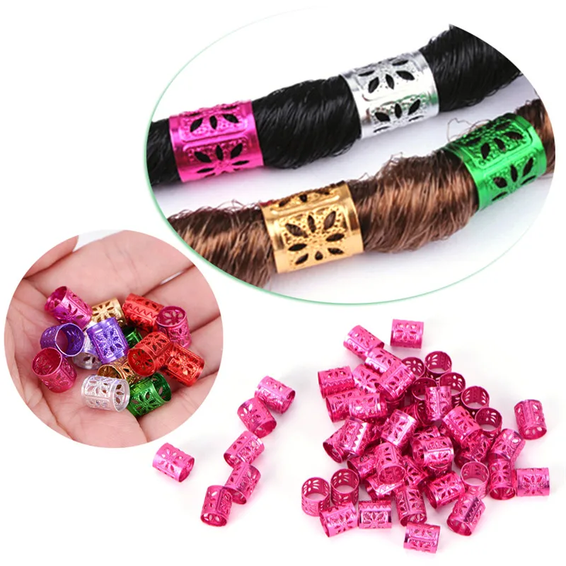 50Pcs 1 cm*1 cm 6 Colors Dreadlock Beads Adjustable Hair Braids Cuff Clip Micro Ring Beads 1*1 Cm