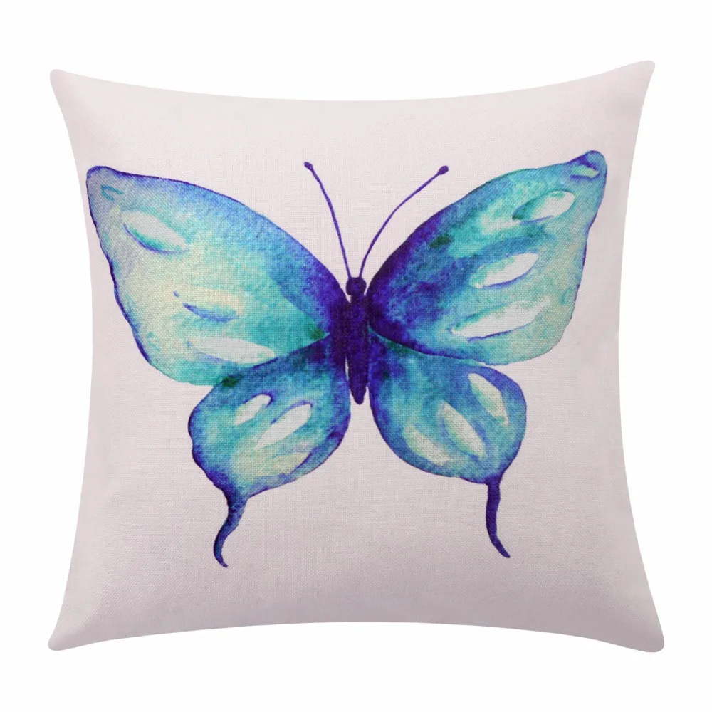 Watercolor Butterfly Cushion Cover Turquoise Decorative Pillow Cases
