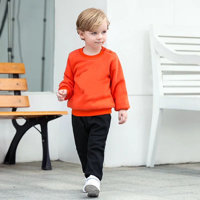 Зимняя детская одежда; плотная толстовка с длинными рукавами; Детские однотонные пуловеры для мальчиков и девочек; цвет синий, розовый, желтый, оранжевый