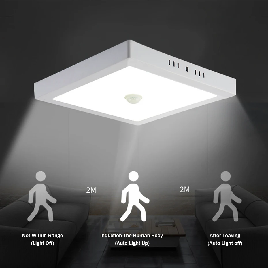 [DBF] датчик движения человека, монтируемый на поверхности светодиодный потолочный светильник без выреза, 6 Вт, 12 Вт, 18 Вт, 24 Вт, Круглый/квадратный потолочный светильник для внутреннего декора