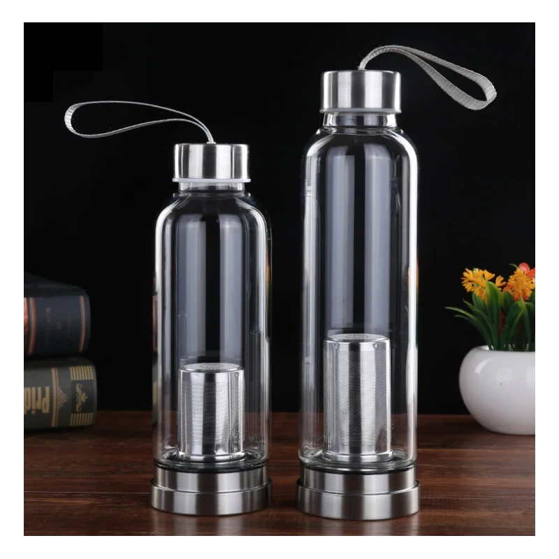 

Leak-Proof Water Glass Bottle With Protective Bag 380/550ml Drinking Teapot With Tea Strainer Circular Transparent Bottles