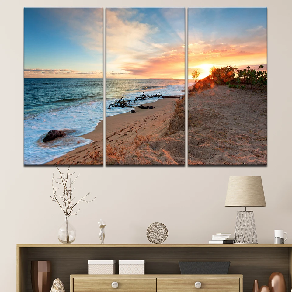 

5 Panels Wall Art Canvas Sunset Beach Sea Wave Seascape Picture Prints Posters Ocean Canvas Paintings for Living Room Home Decor