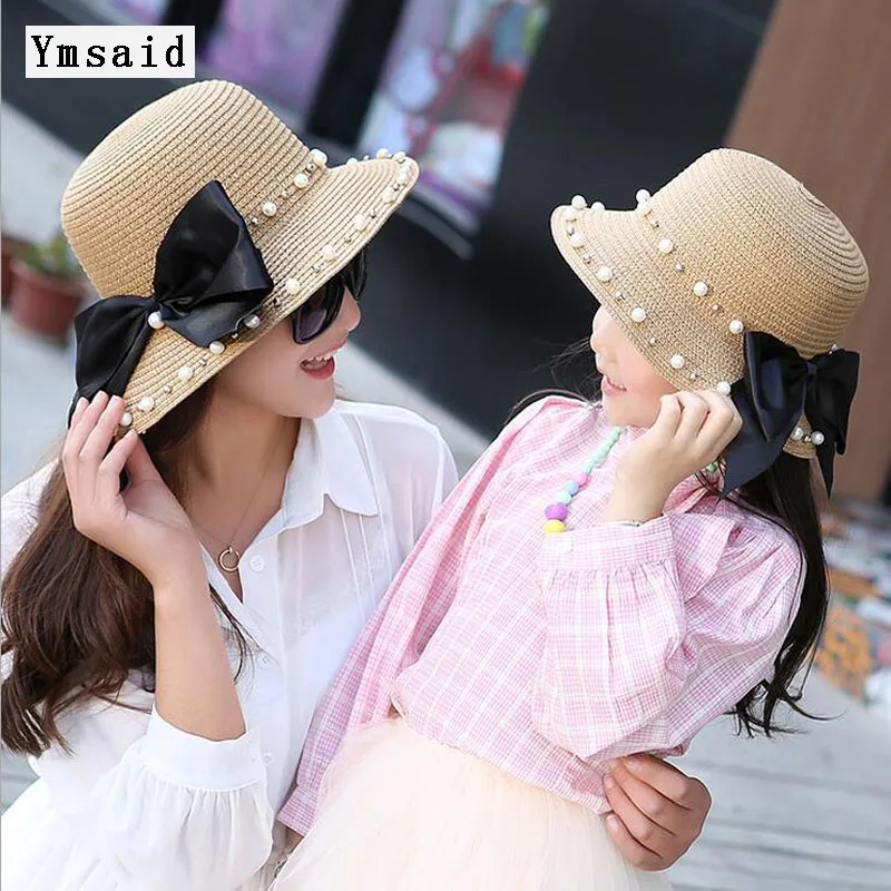 

2018 New Spring and Summer Woman and Child Leisure Pearl Beach Sun Hat Parent-child Sunscreen Sun Hat