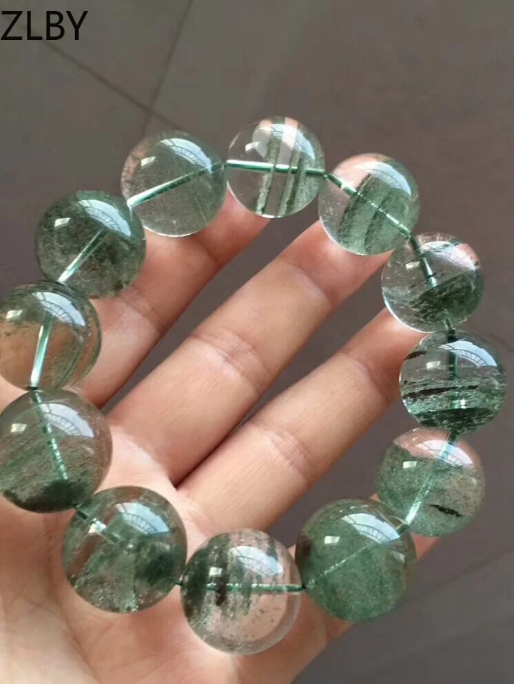 

Top Natural Green Phantom Quartz Crystal Bracelets Round Beads 19mm Women Men Stretch Healing Crystal Phantom Bangle AAAAA