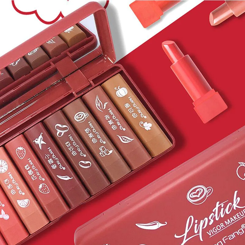 HENGFANG Brand Honey run Kiss kiss Small lipstick waterproof Lasting Lipstick 10PCS Suits