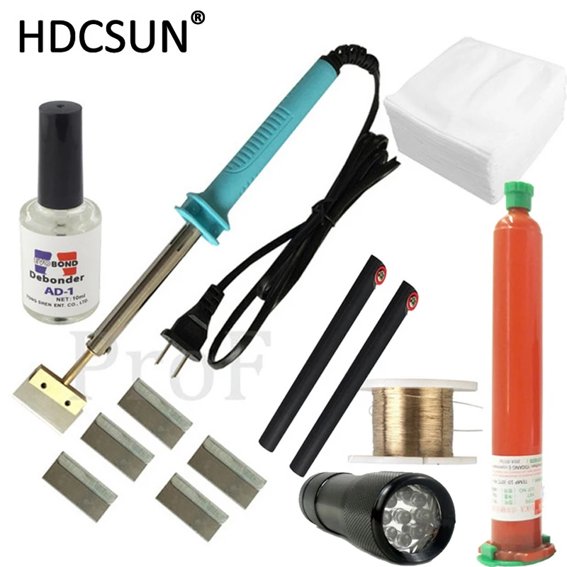 

TP-2500 UV glue Optical Clear Adhesive dispergator + uv light solder iron Hot Blade Decal Remover glue LCD touch screen repair