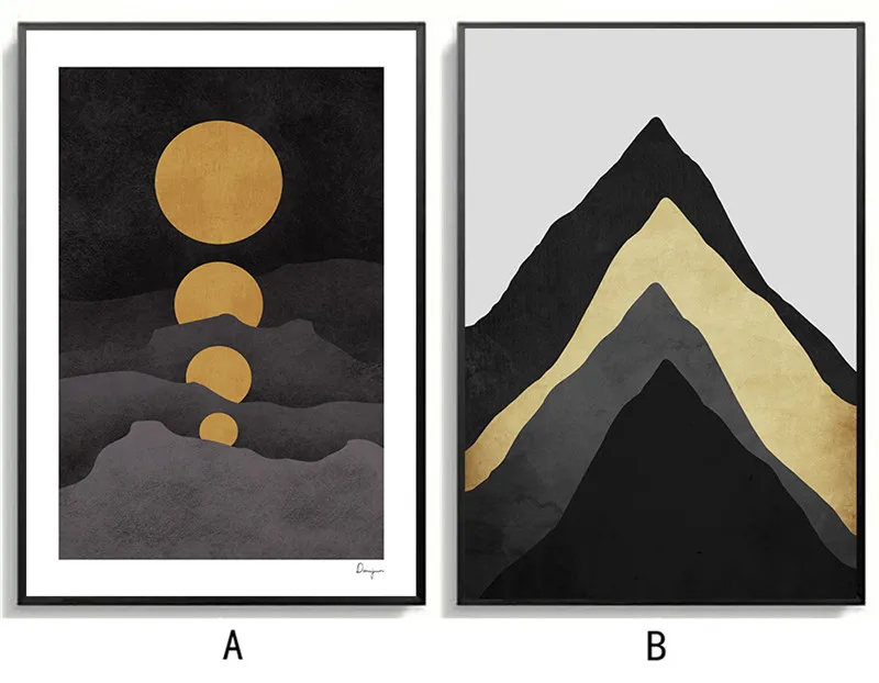 Abstract Mountain Moon Art Geometric Figures Painting  Canvas Paint Wall Pictures Bedside Posters Living Room Decor Unframed