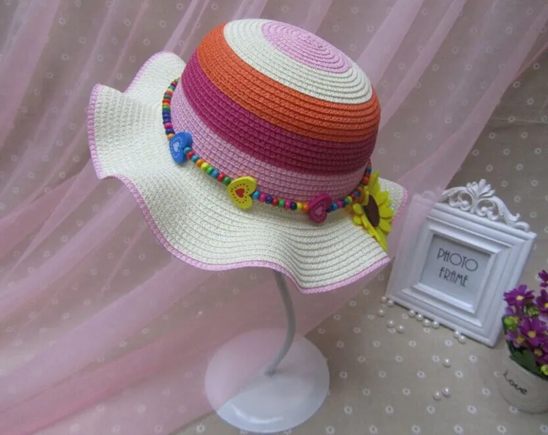 Модные Цветные цветные подходящие солнечные детские шапки летние соломенные шляпы для девочек желтая шляпа с подсолнухами окружность 53-54 см