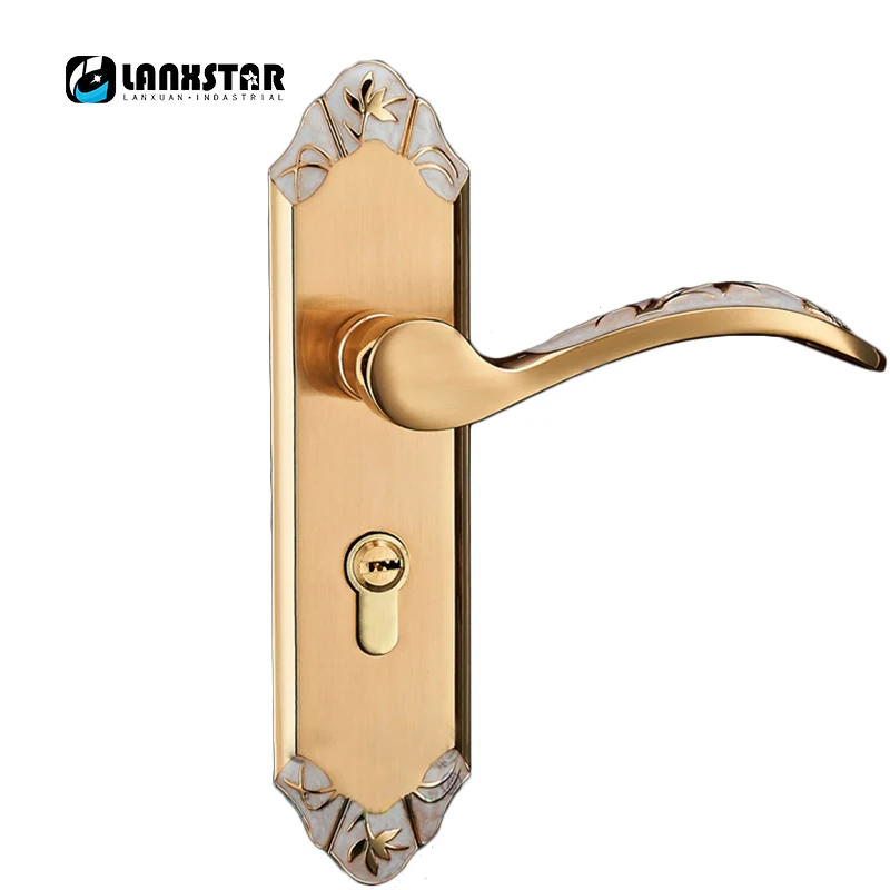 

European Gold Amber Color Nouveau Handles Design Copper Core Hardware Split Handle Lock