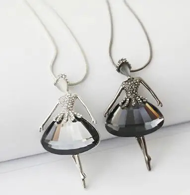 

Graceful new fashion crystal dancing girl pendant necklace for women girl gift rhinestone ballet girl dance necklace jewelry