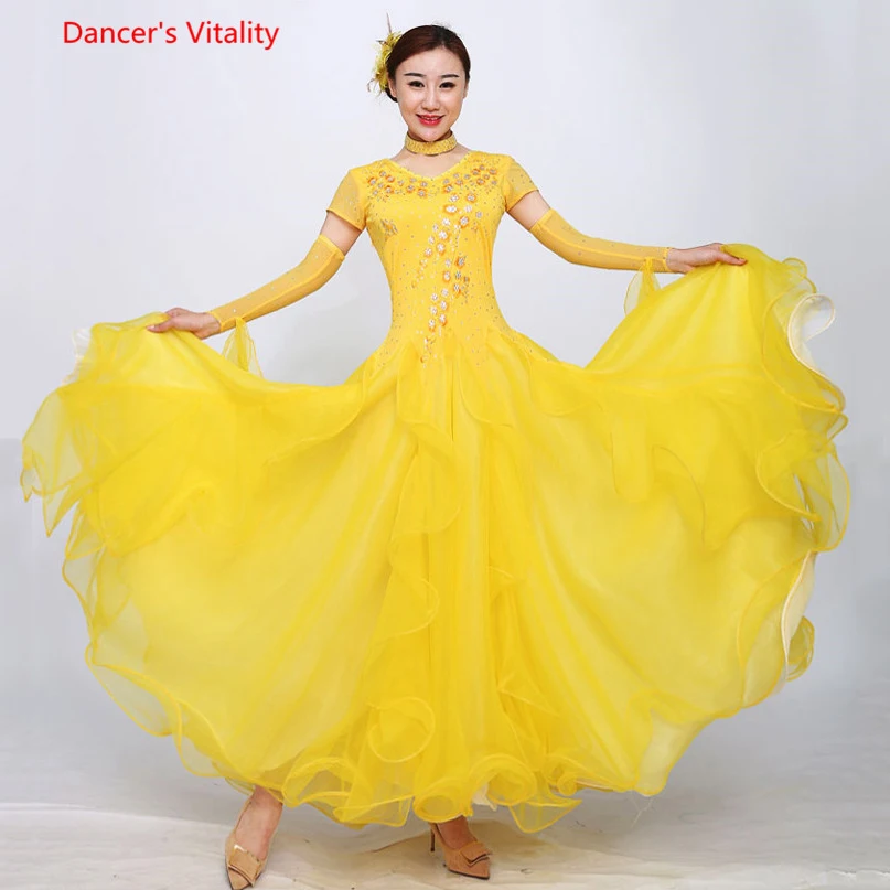 

2018 New sexy Short Sleeves Standard Competition Ballroom Dance Dress For Adult Lady's Modern Waltz Latin Dancing Dancewear