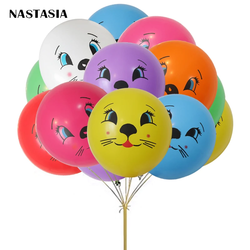 

NASTASIA cartoon cat head printing latex balloon multicolor 30pcs 12 Inch baby shower decoracao festa infantil birthday ball kid