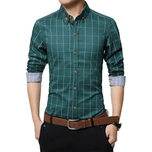 FJUN Новая осень Для мужчин; рубашка с длинными рукавами Бизнес Повседневный стиль хлопок тонкий кардиган плед нагрудные Для мужчин рубашка Топ M-5XL