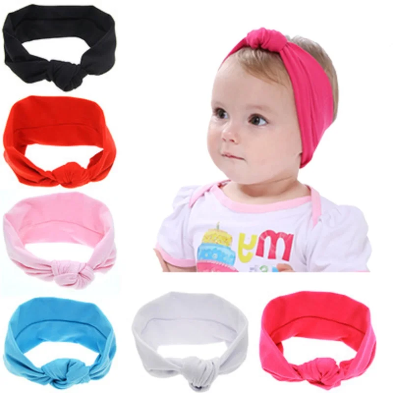 Summer Solid Color Baby Headband Girls knotted Elastic hairband Infant