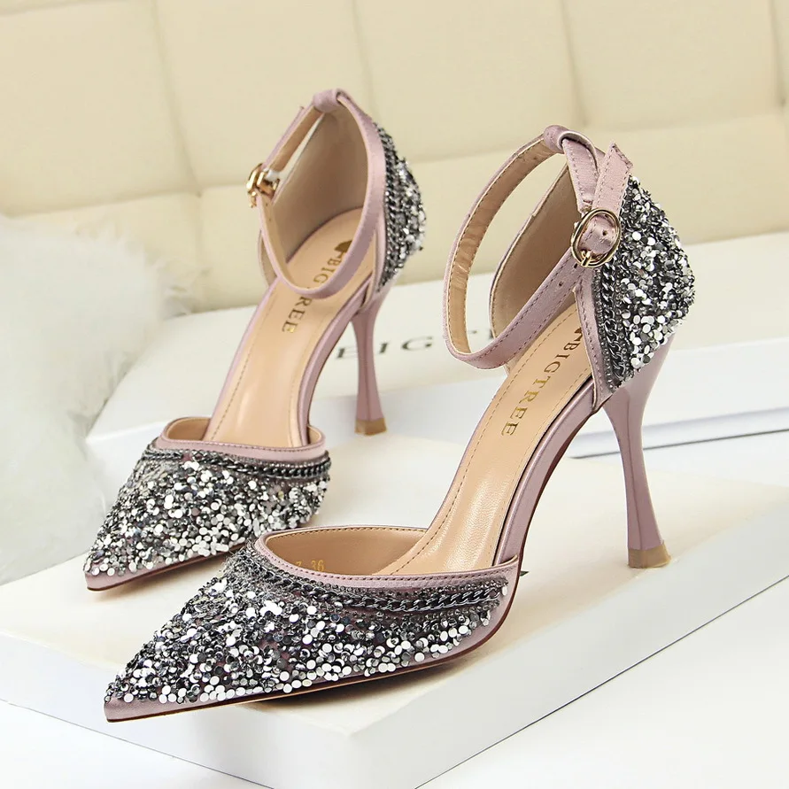 glass high heels shoes