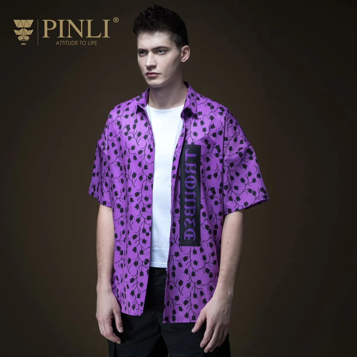 Мужские рубашки Blusas Pinli повседневные рубашки летние новые мужские свободные рубашки с коротким рукавом с принтом Топ с коротким рукавом B192613577 - Цвет: Purple