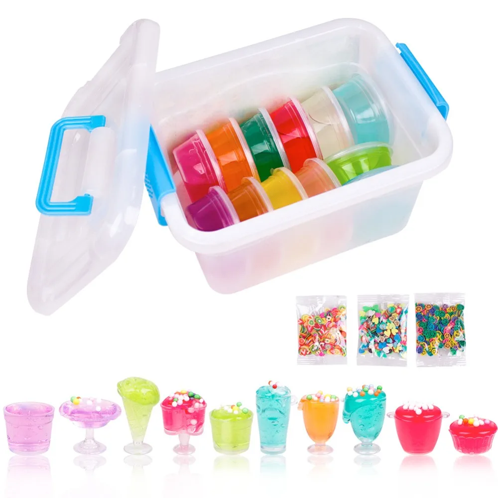 DIY Slime Kit Making включает в себя 12 кристаллических слизи банки с блеском амулеты