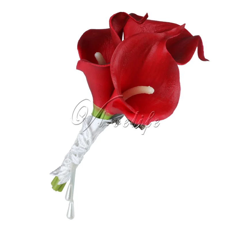 Свадебные Калла Лилия корсаж брошь с искусственным цветком букет, бутоньерка корсаж клип на Свадебный Жених GroomsmanPin Декор - Цвет: red