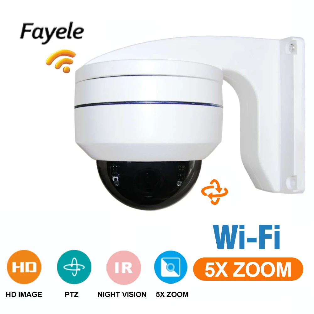 Скоростная купольная IP камера Wireles 1080P 2 МП Wi Fi PTZ 5 кратный зум объектив 7 ~ 13 мм IP66