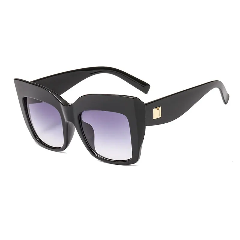 HUHAITANG, негабаритные Квадратные Солнцезащитные очки для женщин, роскошный бренд, модные солнцезащитные очки, Ретро стиль, негабаритных размеров, высокое качество, солнцезащитные очки для мужчин - Цвет линз: black gray