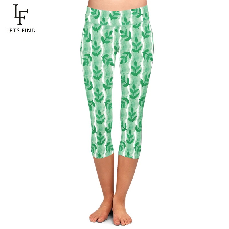 High Elasticity Women Capri Leggings Green Leaf Printing Mid-Calf 3/4 Leggings High Waist Fashion Summer Pants Plus Size High Elasticity Women Capri Leggings Green Leaf Printing Mid-Calf 3/4 Leggings High Waist Fashion Summer Pants Plus Size