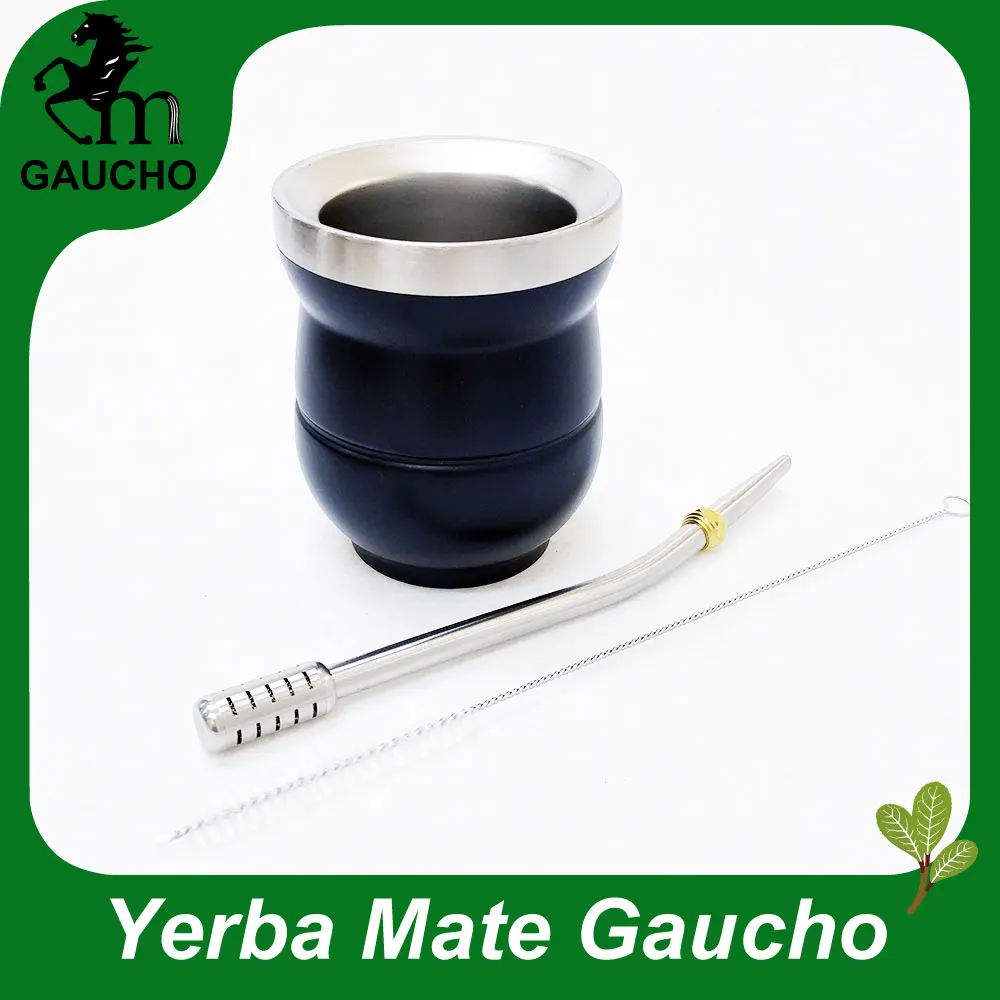 

1 Set/Lot Yerba Mate Calabash Sets Stainless Steel Gourds Double Wall With Yerba Mate Straw And Cleaning Brush