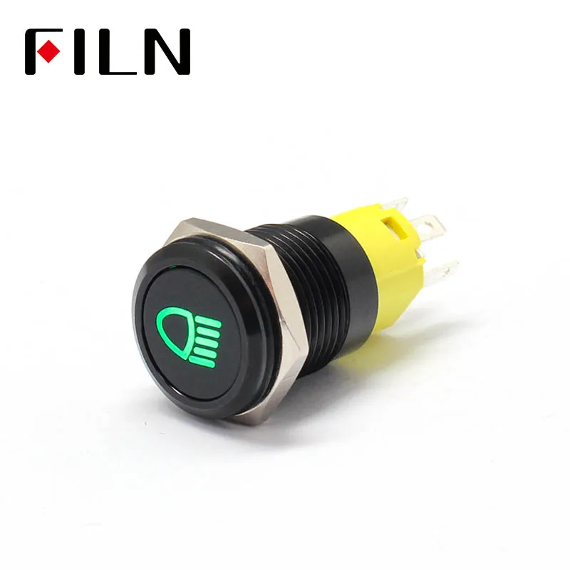 16mm 12v LED Black metal push button switch dashboard warning symbol momentary latching on off car racing | Обустройство дома