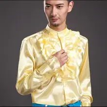 Желтая модная панк тонкая сексуальная рубашка с оборками Мужская рубашка с длинными рукавами Подростковая Корейская рубашка мужская индивидуальность сценический для певца танец
