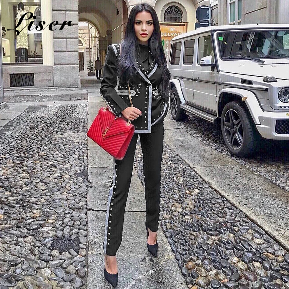 

Liser 2019 New Summer Women Jackets V Neck Beading Two Pieces Jackets Sexy Bodycon Elegant Celebrity Party Black Jacket Vestidos