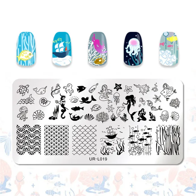 Ur Sugar ногтей штамповки пластины кружева цветок животный узор дизайн ногтей штамп штамповка шаблон изображения пластины трафаретные гвозди инструмент DIY - Цвет: UR-L019