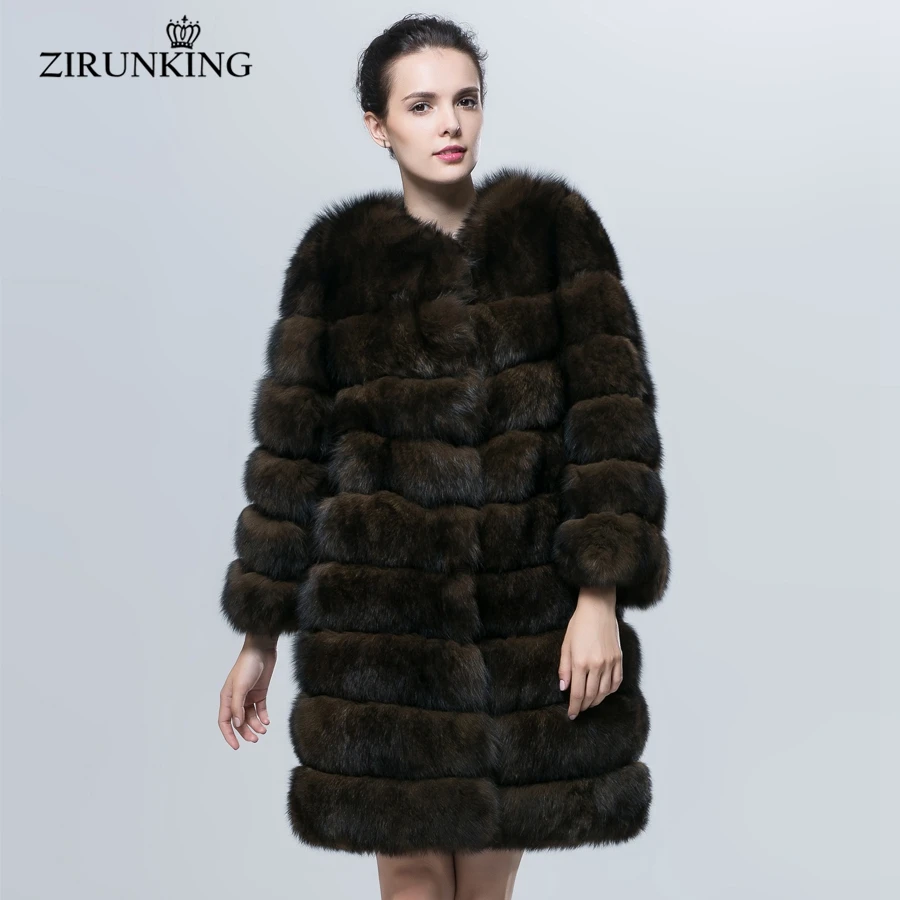 

ZIRUNKING Natural Blue Fox Real Fur Coat Winter Warm Women Outerwear Imitate Sable Color Thick O-Neck Medium Clothing ZC1601
