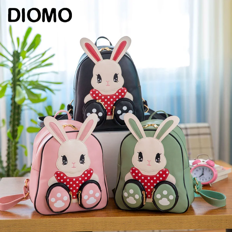 

DIOMO animal rabbit female leather backpack schoolbag for girls teenagers sac a dos femme women mini bagpack cute luxury ladies