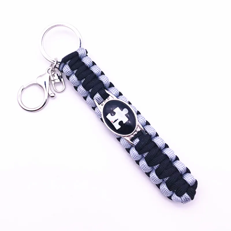 

New Style Hot Sale Autism Awareness Puzzle Jigsaw Paracord Survival Keychain & Keyring 1pcs/lot